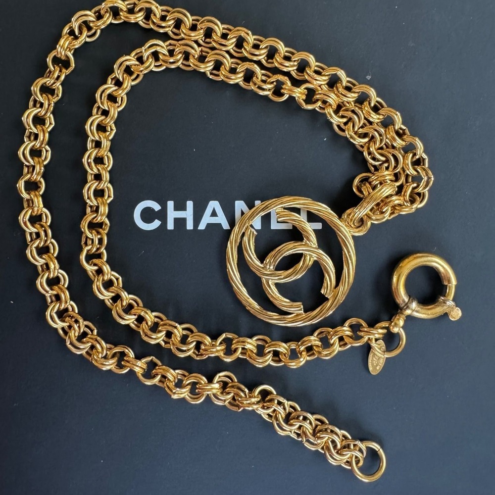 Chanel‎ Vintage 93P CC Logo Rope Pendant Long Chain Necklace 93P Authentic CoA